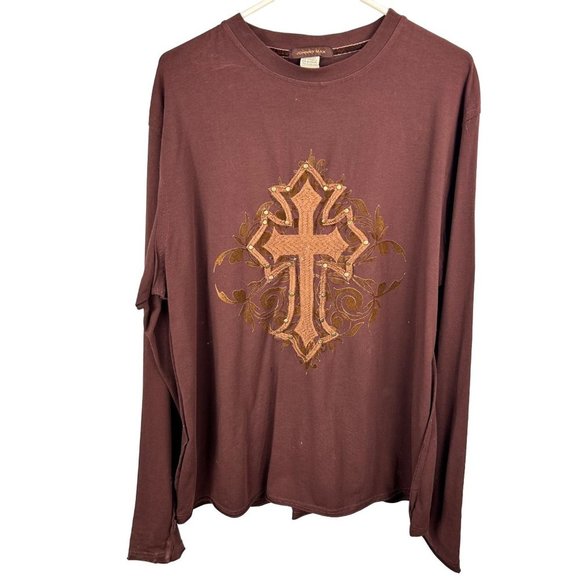 Johnny Max Mens Shirt Size Large Long Sleeve Christian Cross Faith Embroidered - Picture 1 of 12